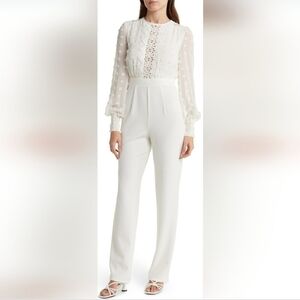 NWOT Love By Design IVORY Rinata Swiss Dot Long Sleeve Jumpsuit XS GORGEOUS!!